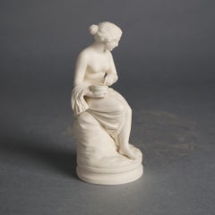 Antique Neoclassical Sculptural Porcelain Figure of a Seated Nude Woman C1850