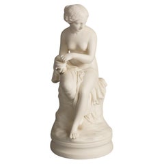 Antique Neoclassical Sculptural Porcelain Figure of a Seated Nude Woman C1850