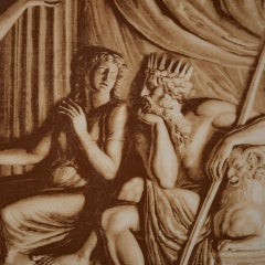 Antique Neoclassical Silk Screen Framed Print of Greek God