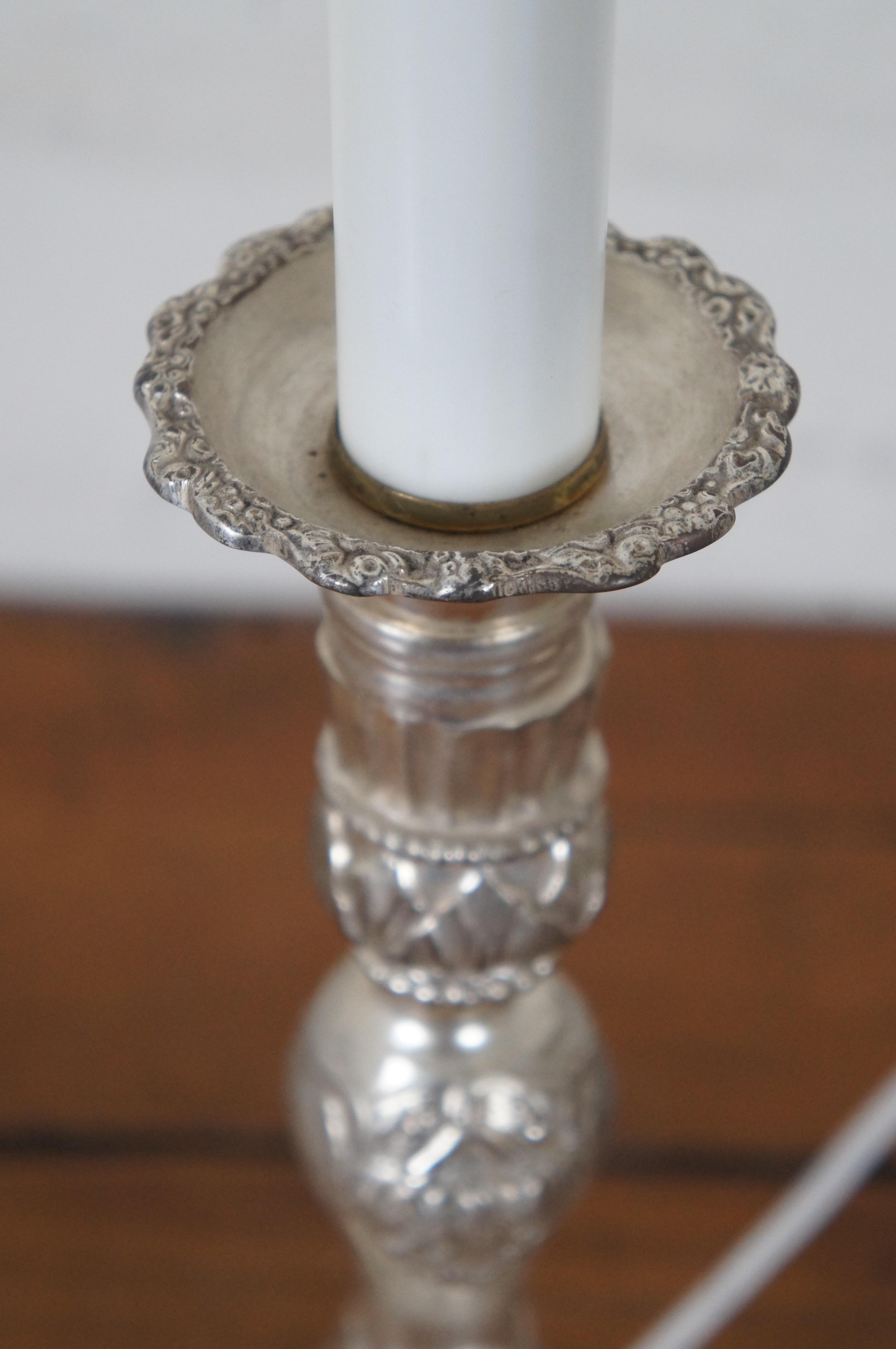 Antique Neoclassical Silver Plate Converted Candlestick Buffet Table Lamp Light For Sale 2