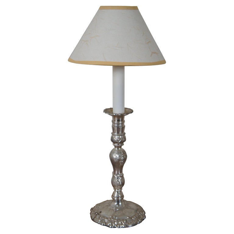 Antique Neoclassical Silver Plate Converted Candlestick Buffet Table Lamp  Light For Sale at 1stDibs