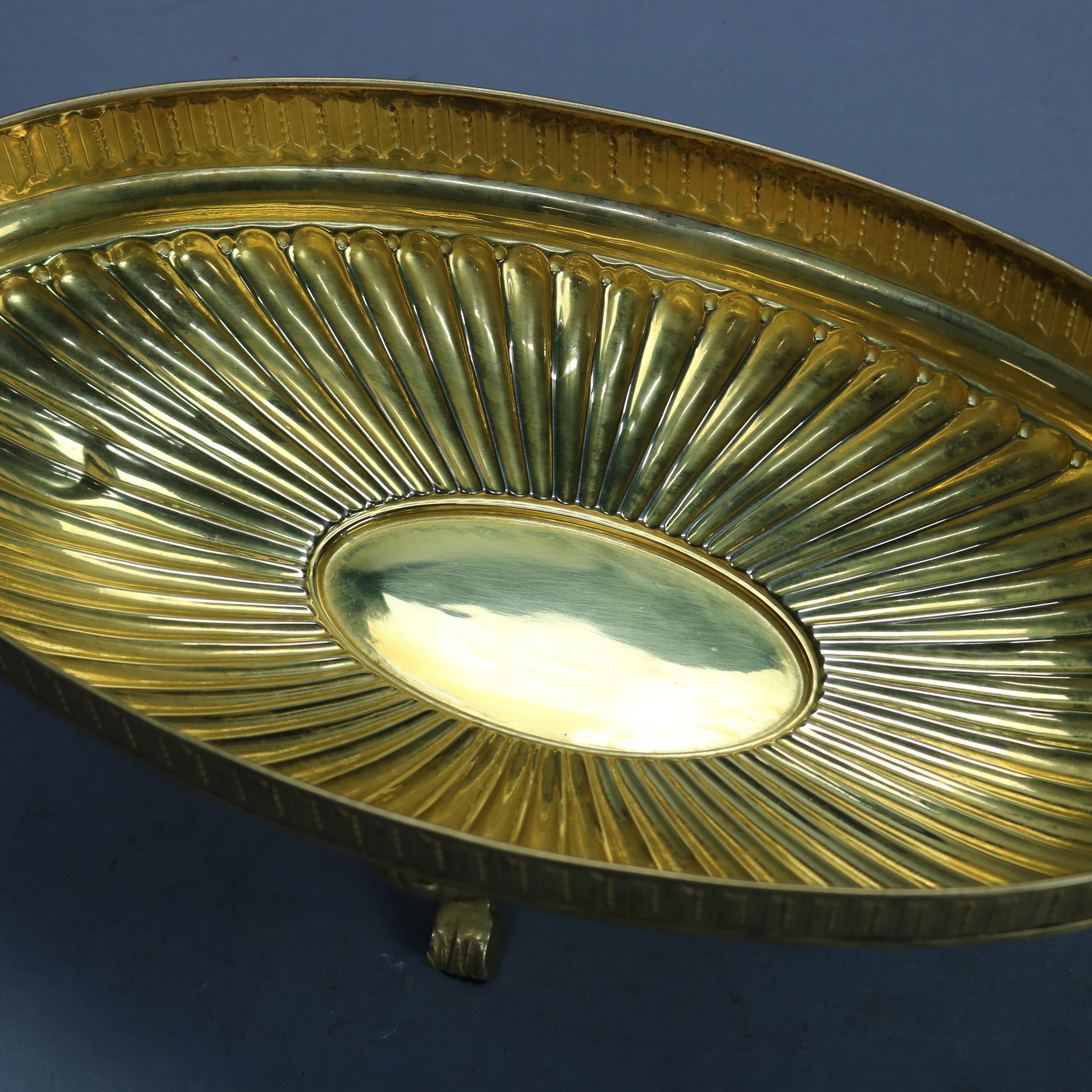 Antique Neoclassical Silver Plate Gold Washed & Crystal Glass Center Bowl, c1900 For Sale 3