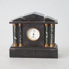 Antique Neoclassical Slate Clock with Marble Columns C1910