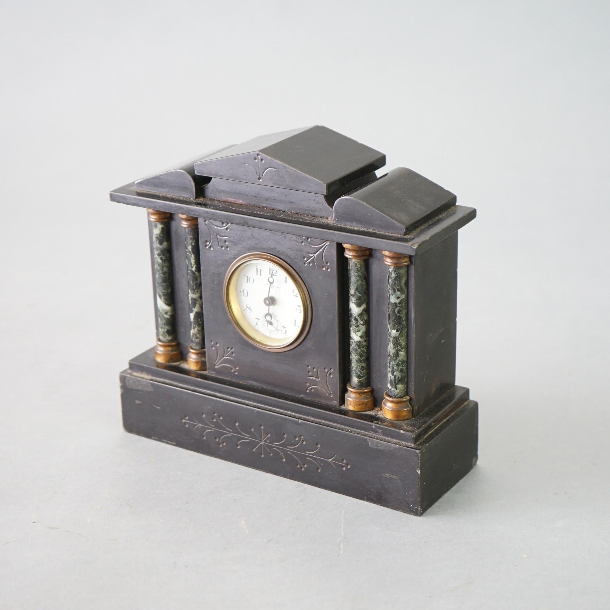 20th Century Antique Neoclassical Slate Clock with Marble Columns C1910