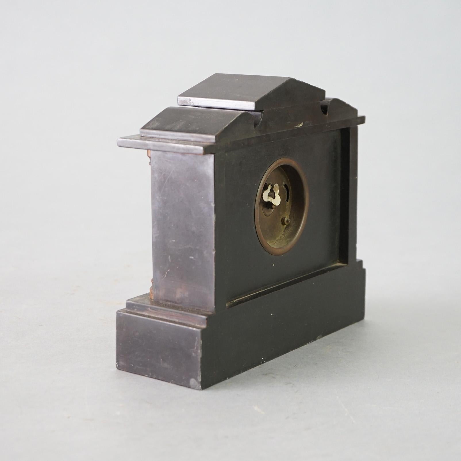 Antique Neoclassical Slate Clock with Marble Columns C1910 4