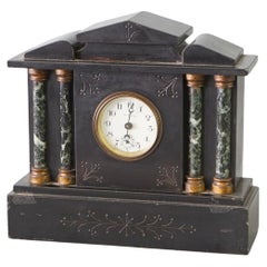Antique Neoclassical Slate Clock with Marble Columns C1910