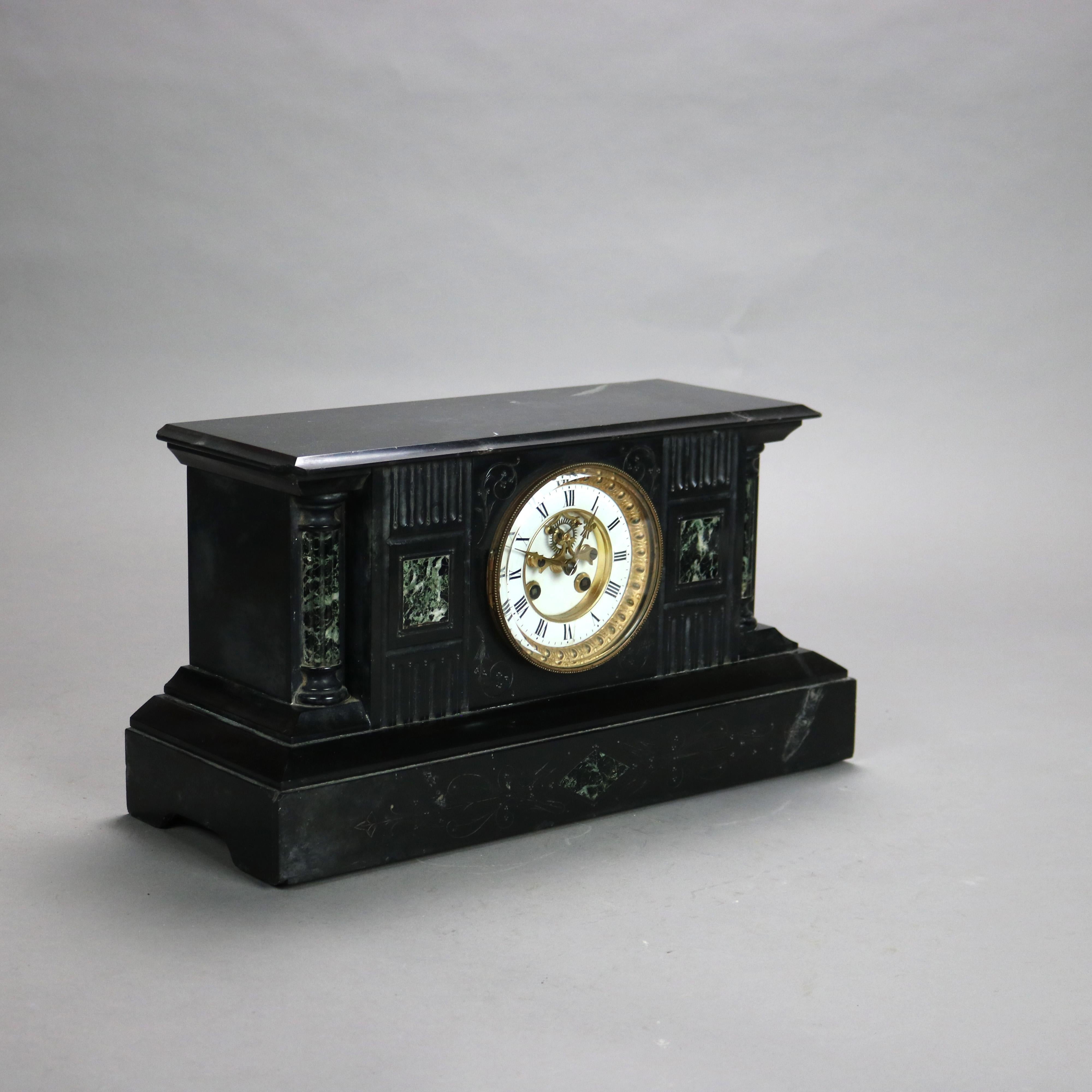 Antique Neoclassical Slate Mantle Clock with Open Escapement, c1890 For Sale 7