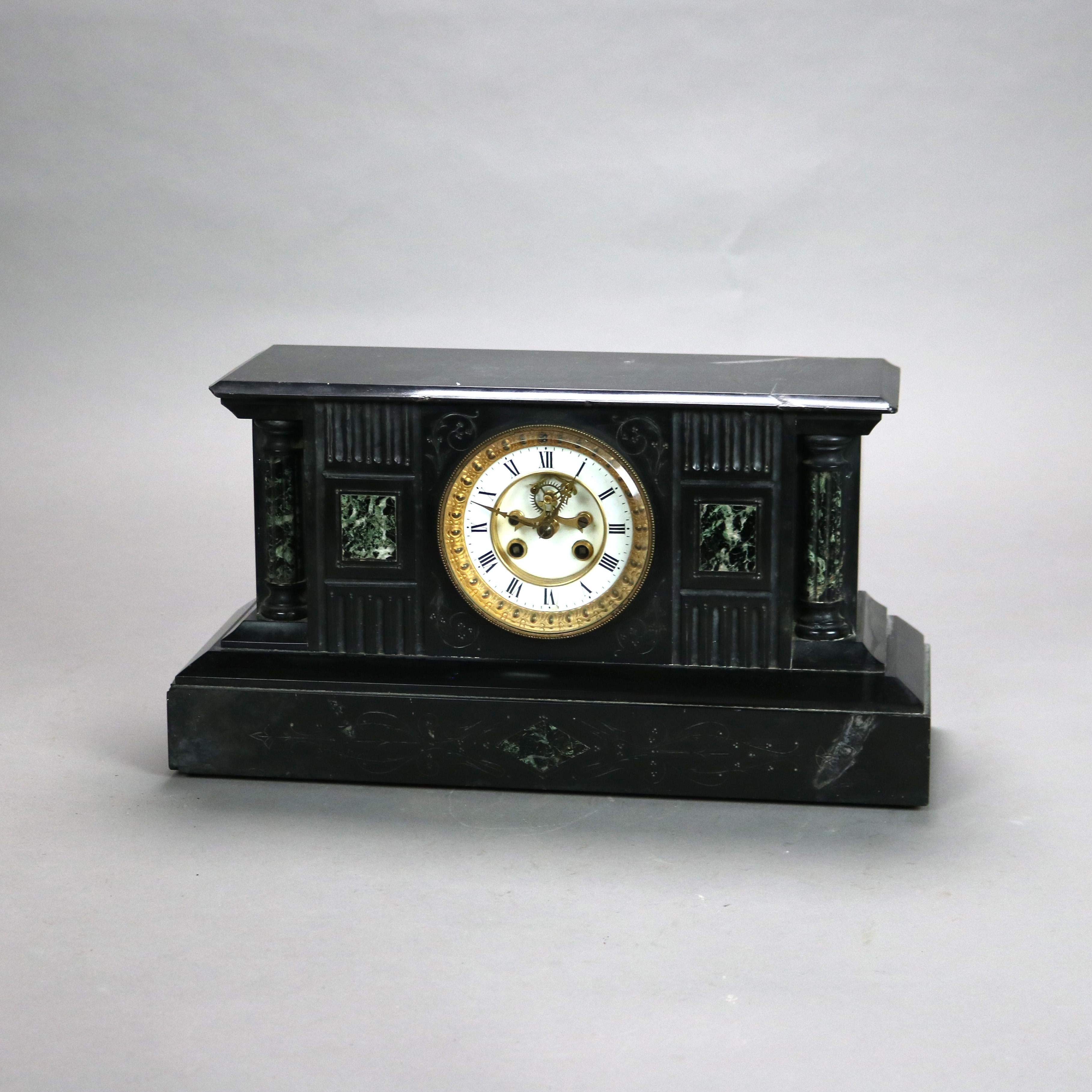 Antique Neoclassical Slate Mantle Clock with Open Escapement, c1890

Measures - 9