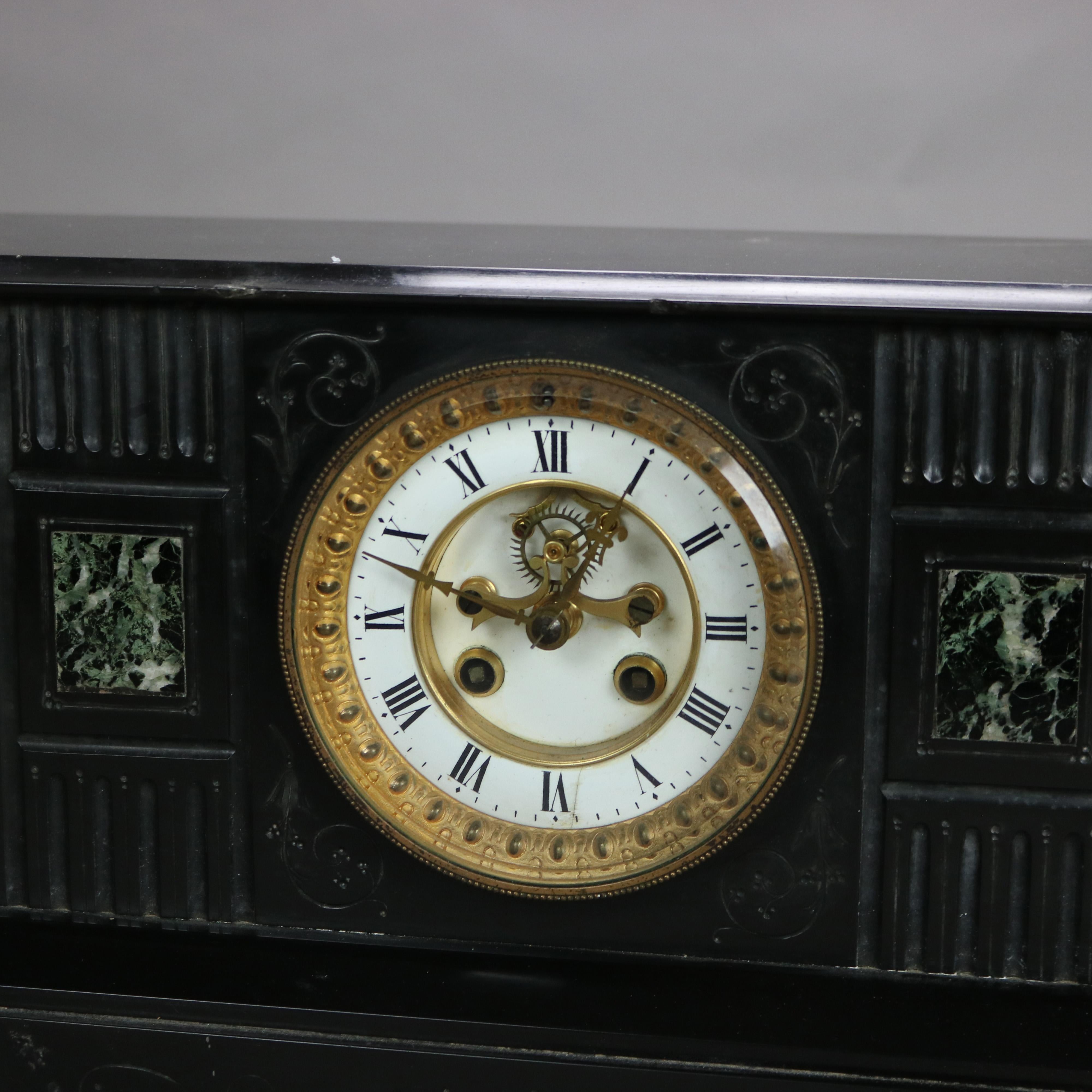 Antique Neoclassical Slate Mantle Clock with Open Escapement, c1890 In Good Condition For Sale In Big Flats, NY