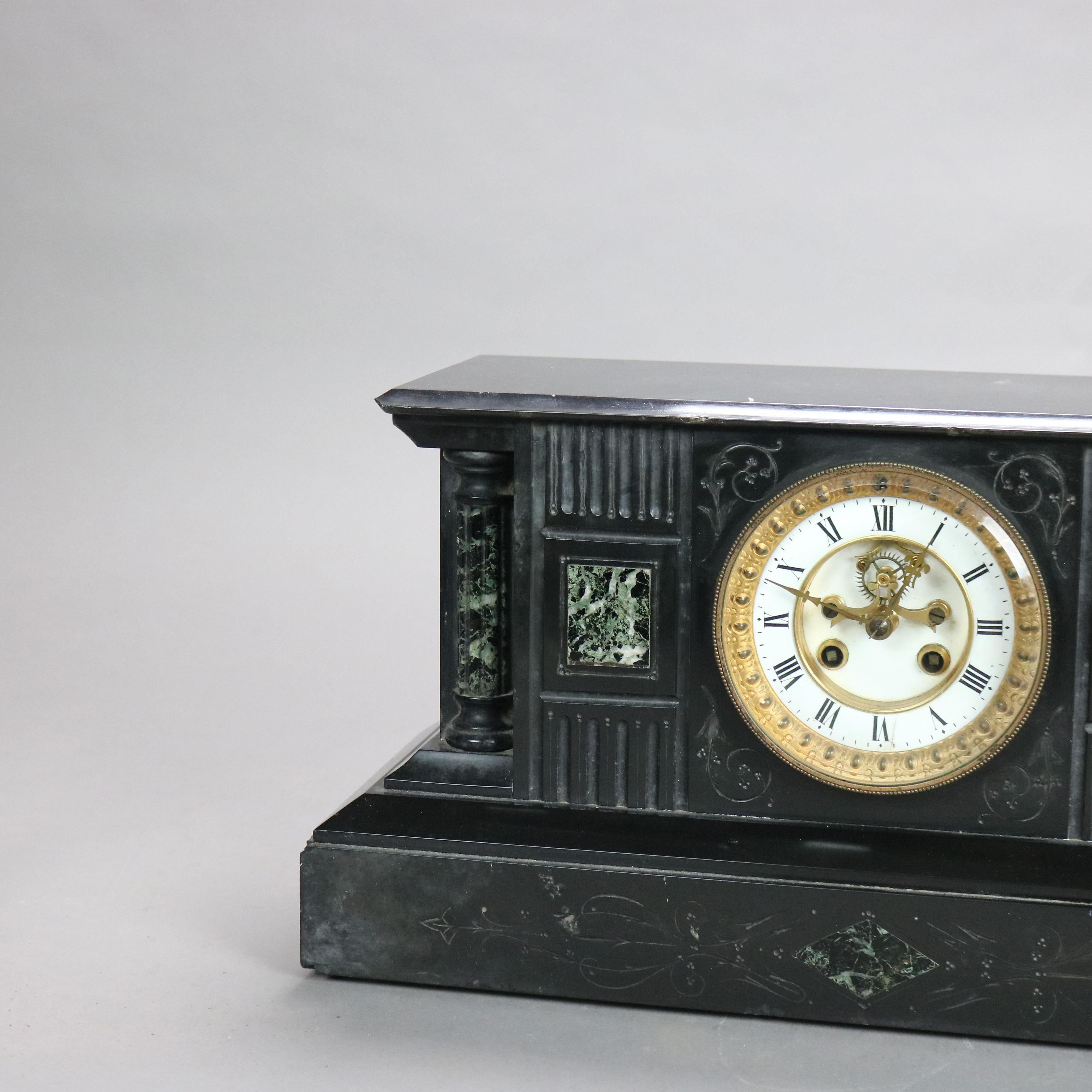 Antique Neoclassical Slate Mantle Clock with Open Escapement, c1890 For Sale 1