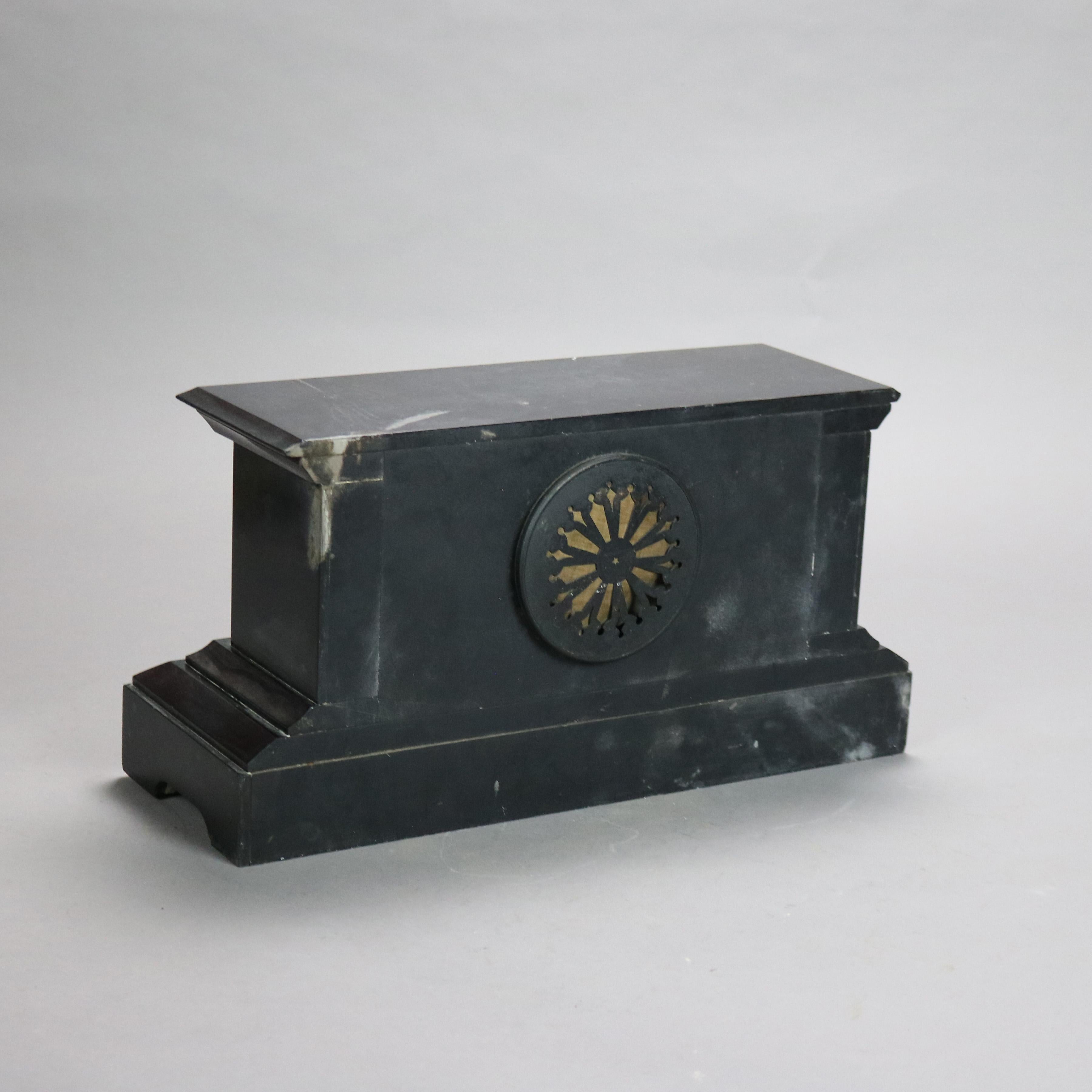 Antique Neoclassical Slate Mantle Clock with Open Escapement, c1890 For Sale 3