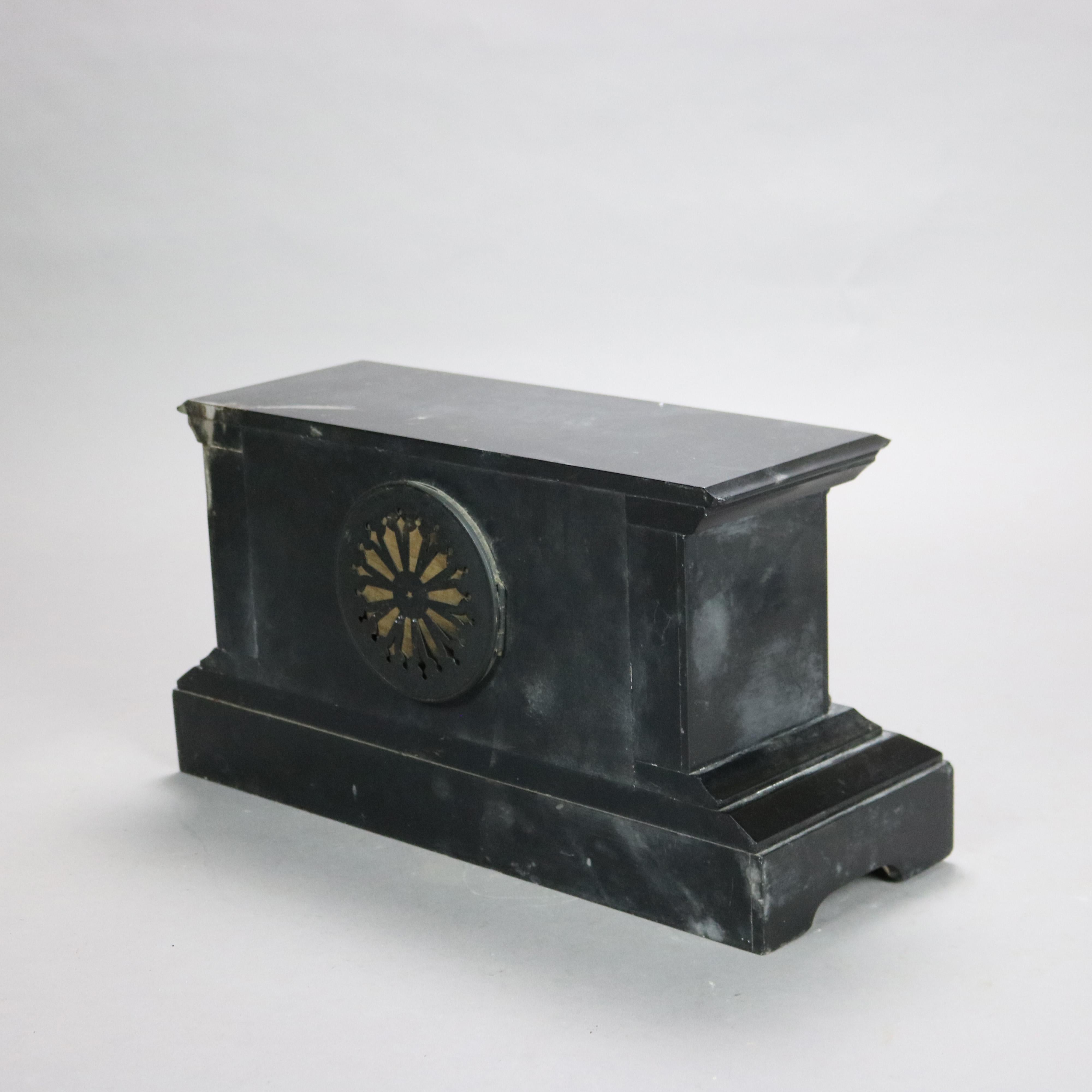 Antique Neoclassical Slate Mantle Clock with Open Escapement, c1890 For Sale 5