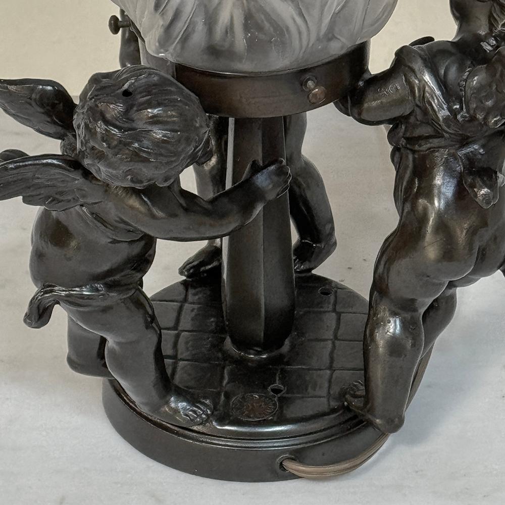 Antique Neoclassical Spelter Table Lamp ~ Girandole With Bronze Finish For Sale 3