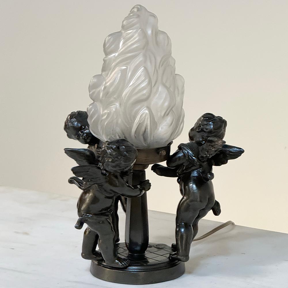 Hand-Crafted Antique Neoclassical Spelter Table Lamp ~ Girandole With Bronze Finish For Sale