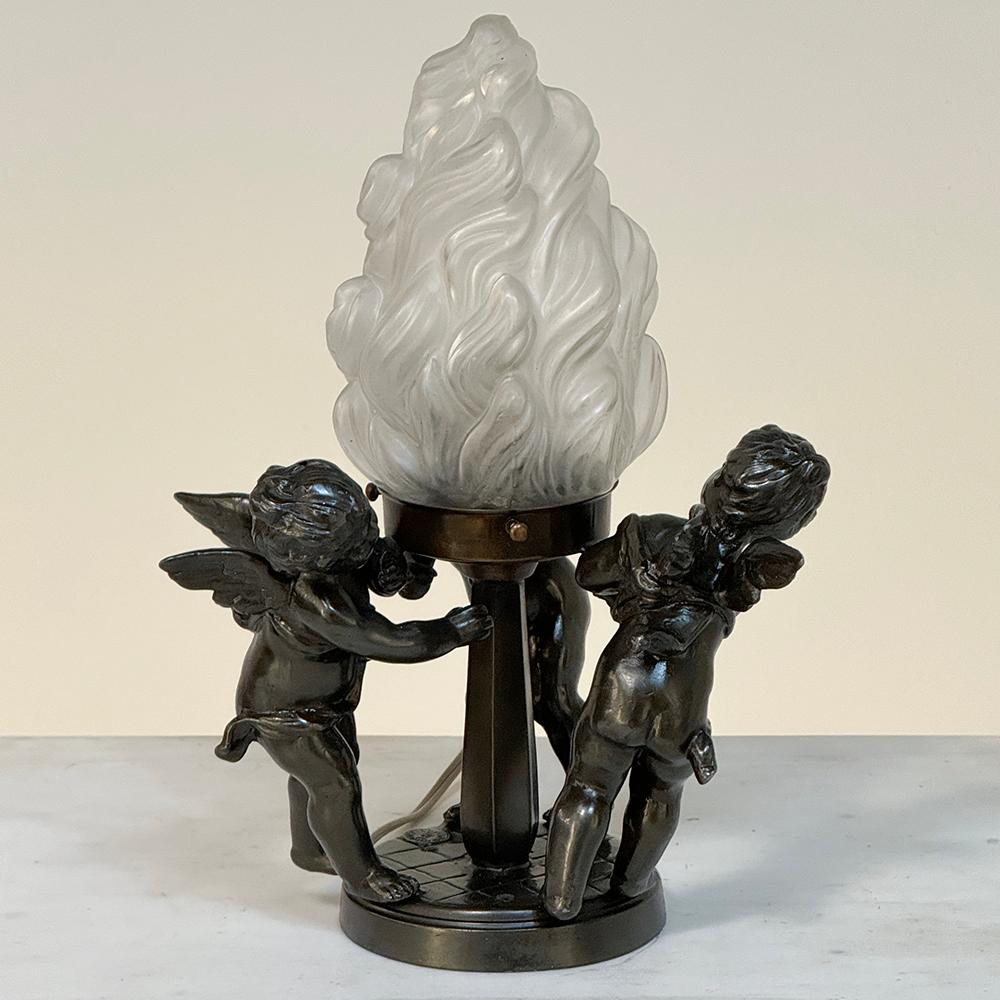 Antique Neoclassical Spelter Table Lamp ~ Girandole With Bronze Finish In Good Condition For Sale In Dallas, TX