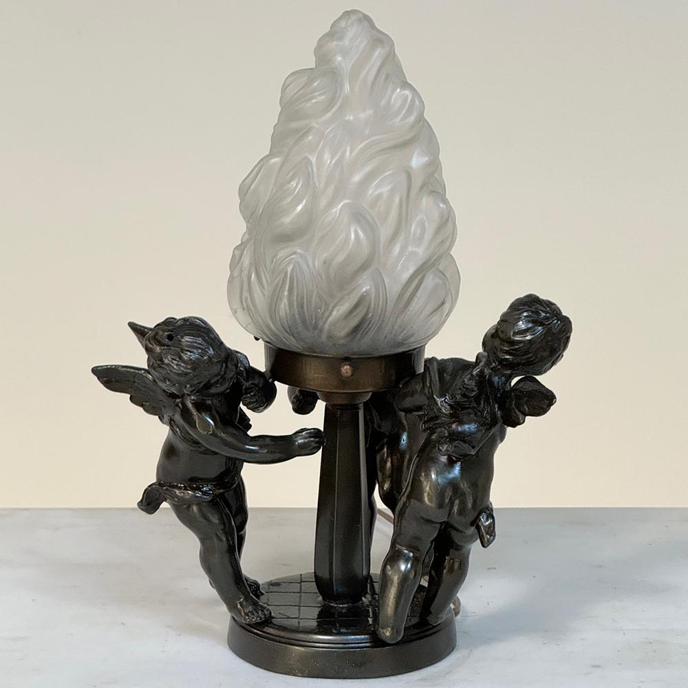 20th Century Antique Neoclassical Spelter Table Lamp ~ Girandole With Bronze Finish For Sale