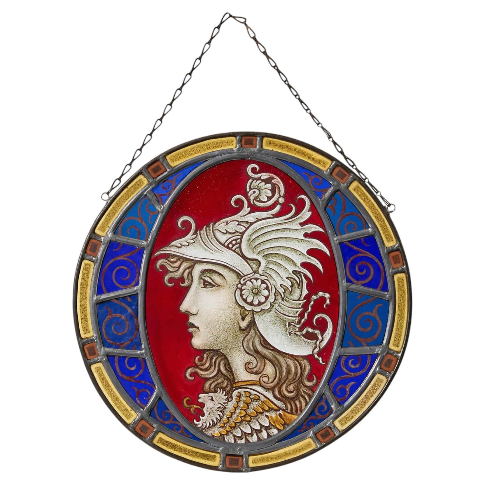 Antique Neoclassical Stained Glass Roundel