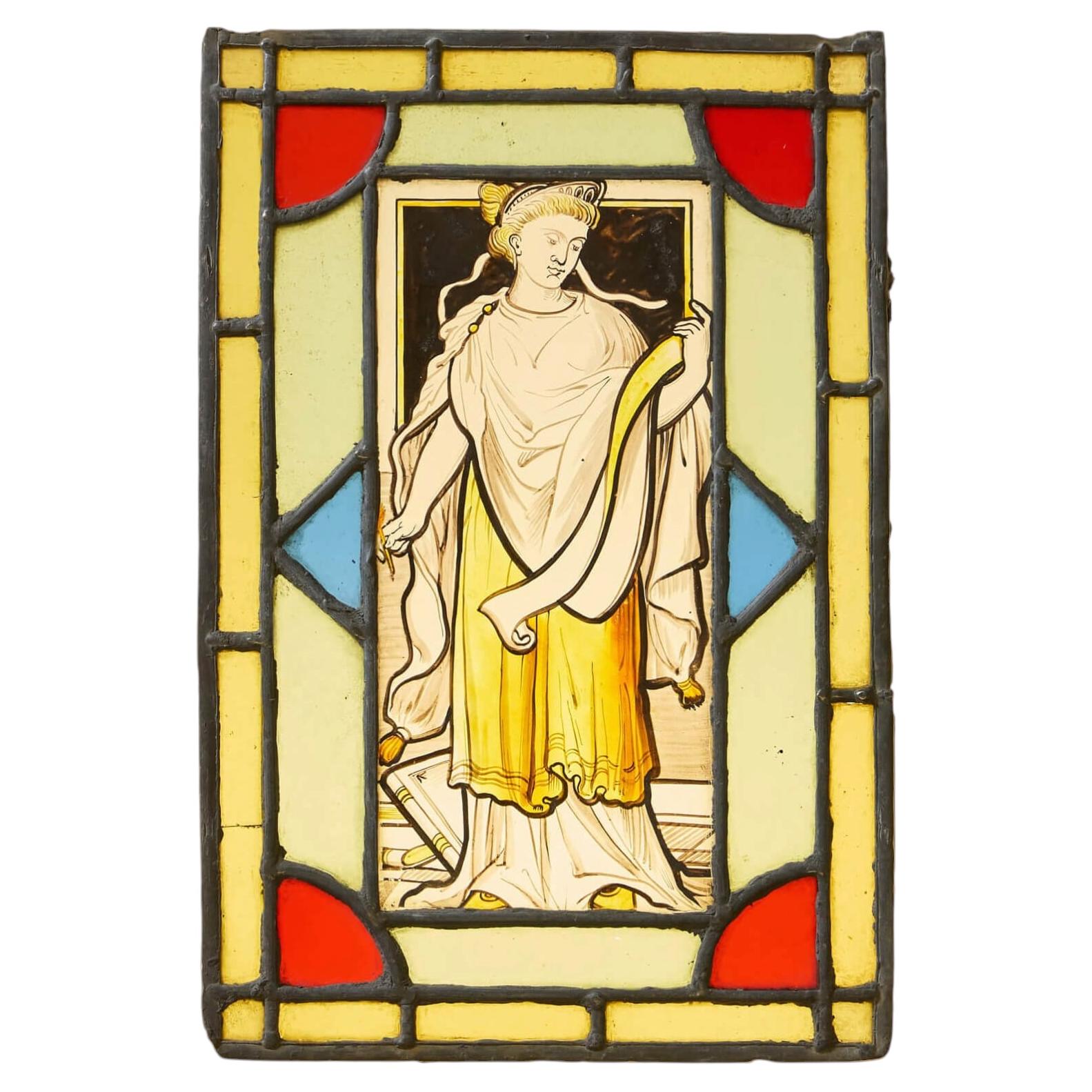 Antique Neoclassical Stained Glass Window