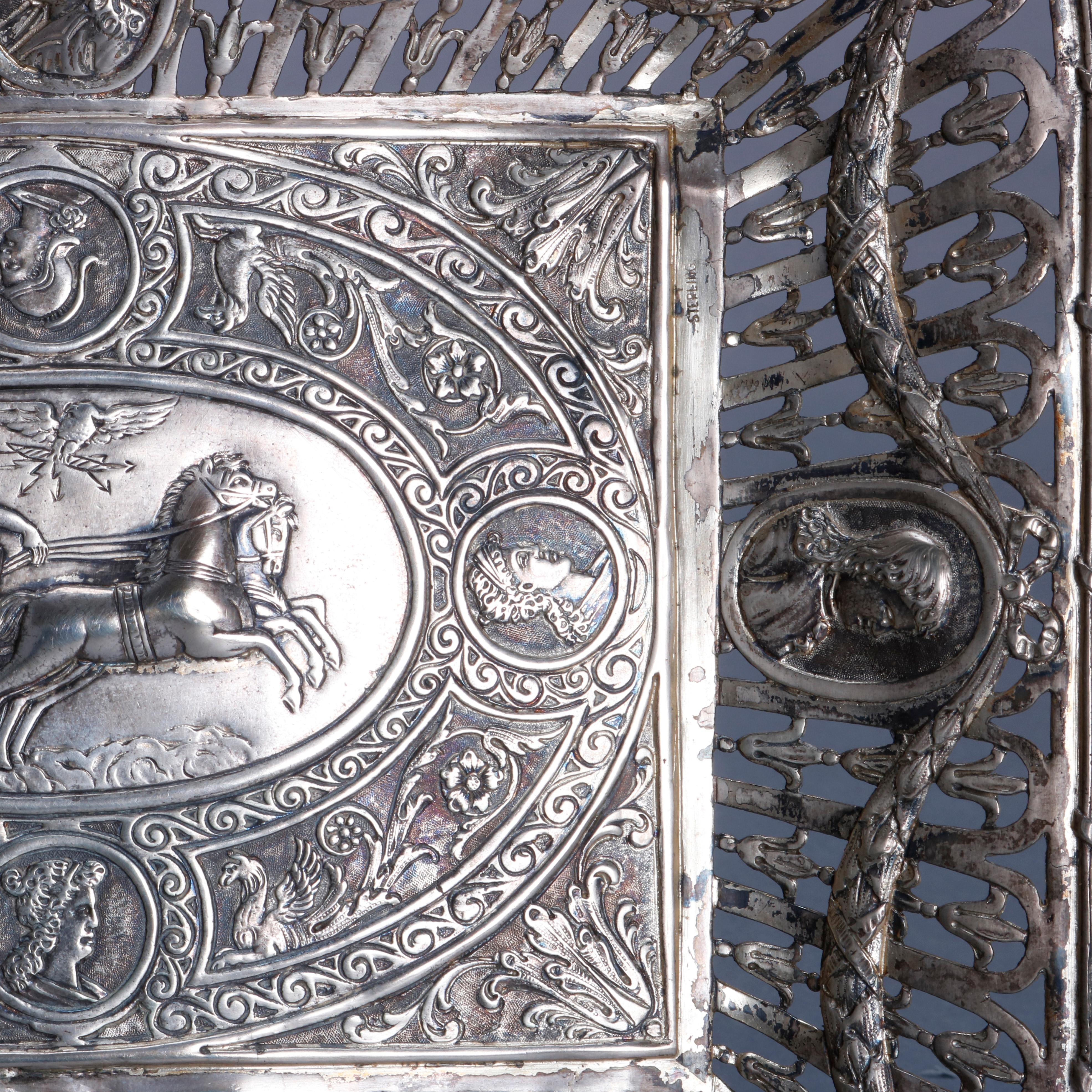 Antique Neoclassical Sterling Silver Tray, Roman Warrior & Chariot, circa 1880 In Good Condition In Big Flats, NY