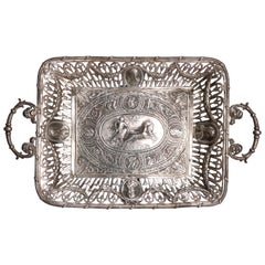 Antique Neoclassical Sterling Silver Tray, Roman Warrior & Chariot, circa 1880