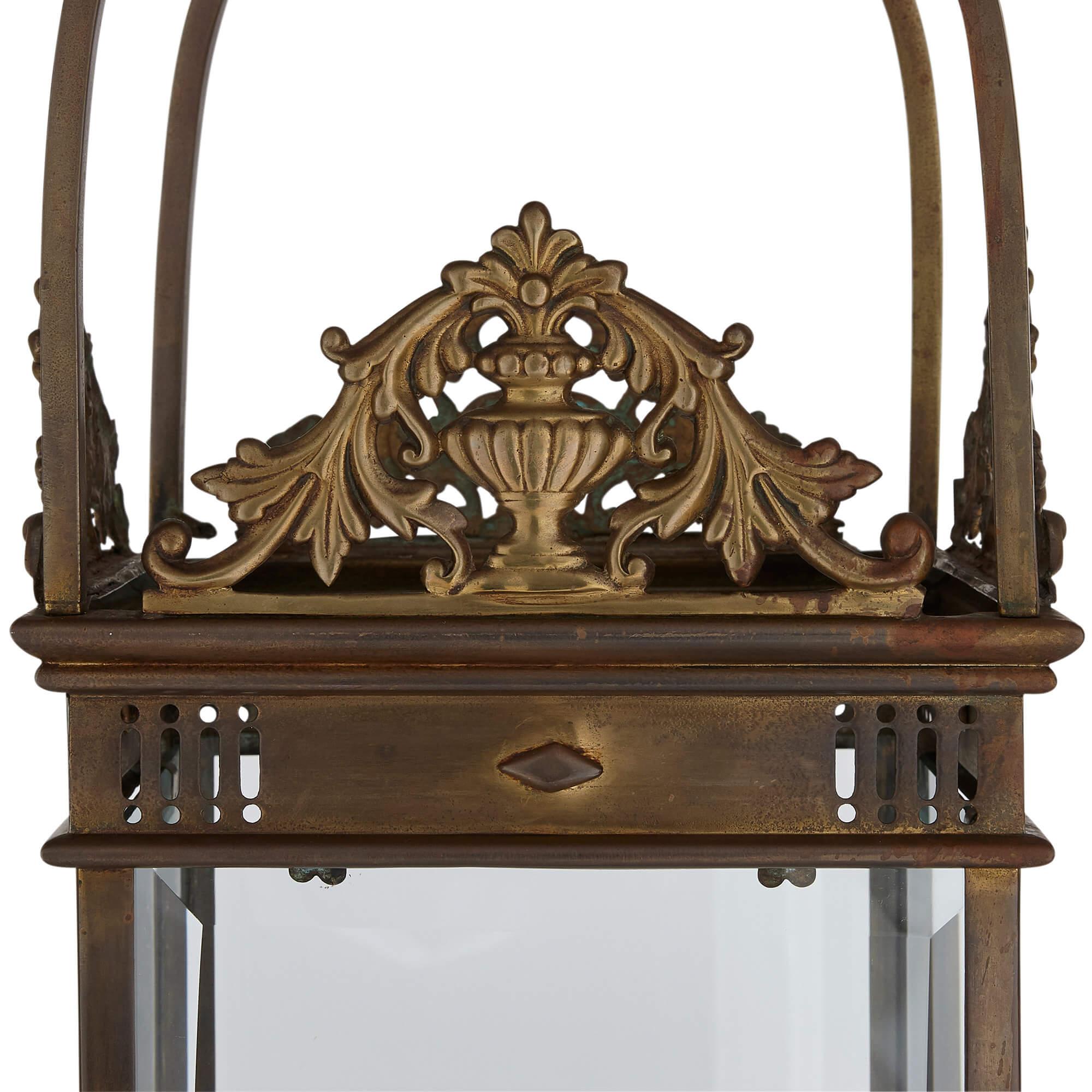 French Antique Neoclassical Style Brass Hall Lantern For Sale
