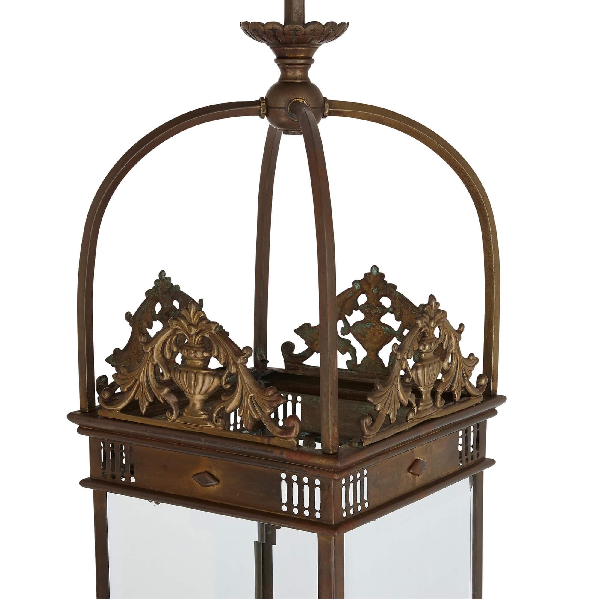 Antique Neoclassical Style Brass Hall Lantern In Good Condition For Sale In London, GB