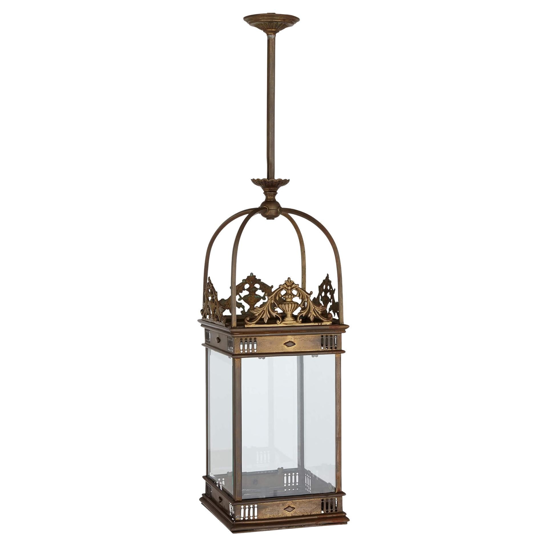 Antique Neoclassical Style Brass Hall Lantern For Sale