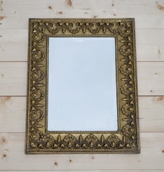 ANTIQUE NEOCLASSiCAL STYLE BRASS SHELLS & BLEEDING HEARTS BEVELLED MIRROR