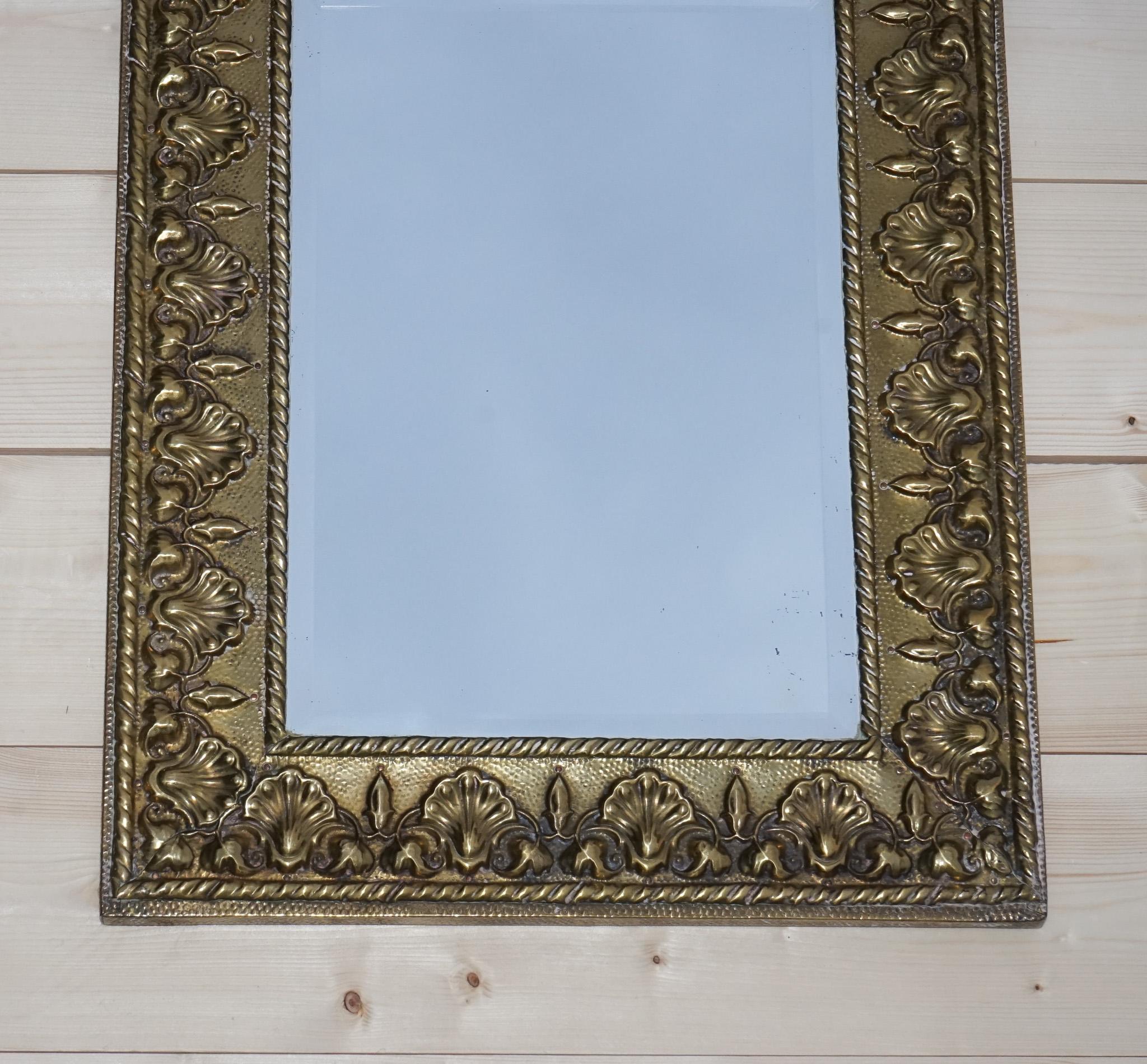 20th Century ANTIQUE NEOCLASSiCAL STYLE BRASS SHELLS & BLEEDING HEARTS BEVELLED MIRROR For Sale
