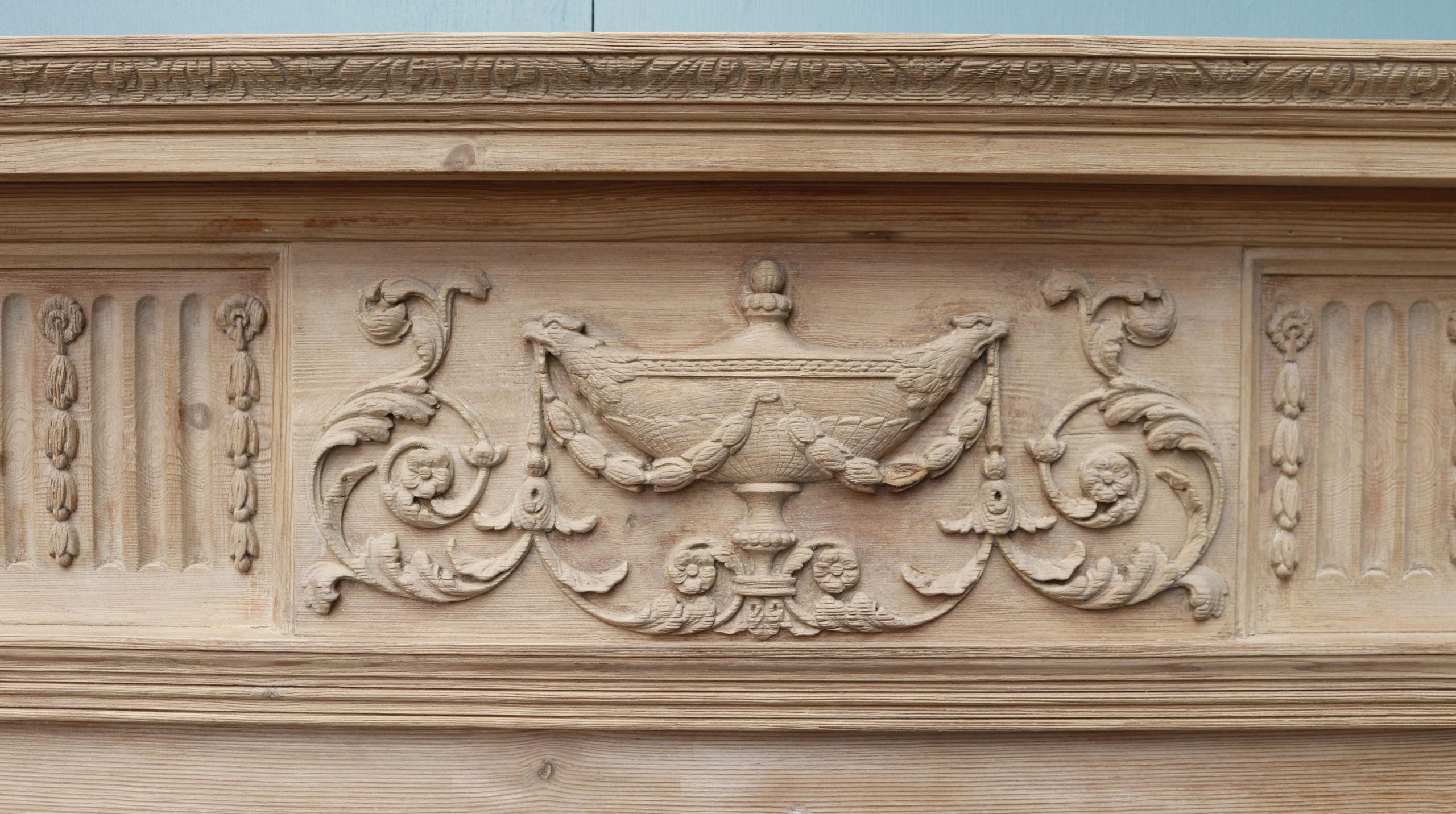 English Antique Neoclassical Style Carved Fire Mantel For Sale