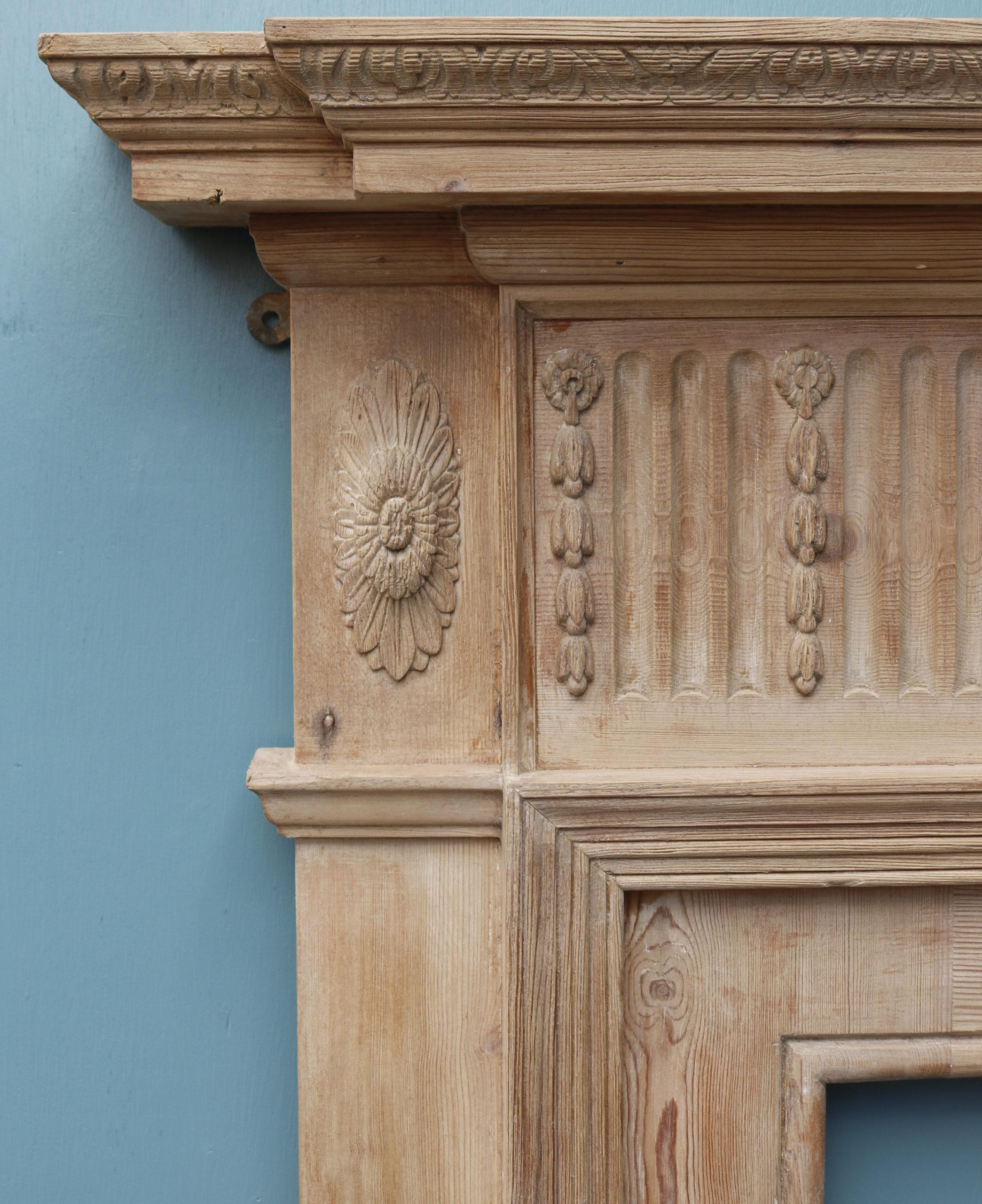 Hand-Carved Antique Neoclassical Style Carved Fire Mantel For Sale