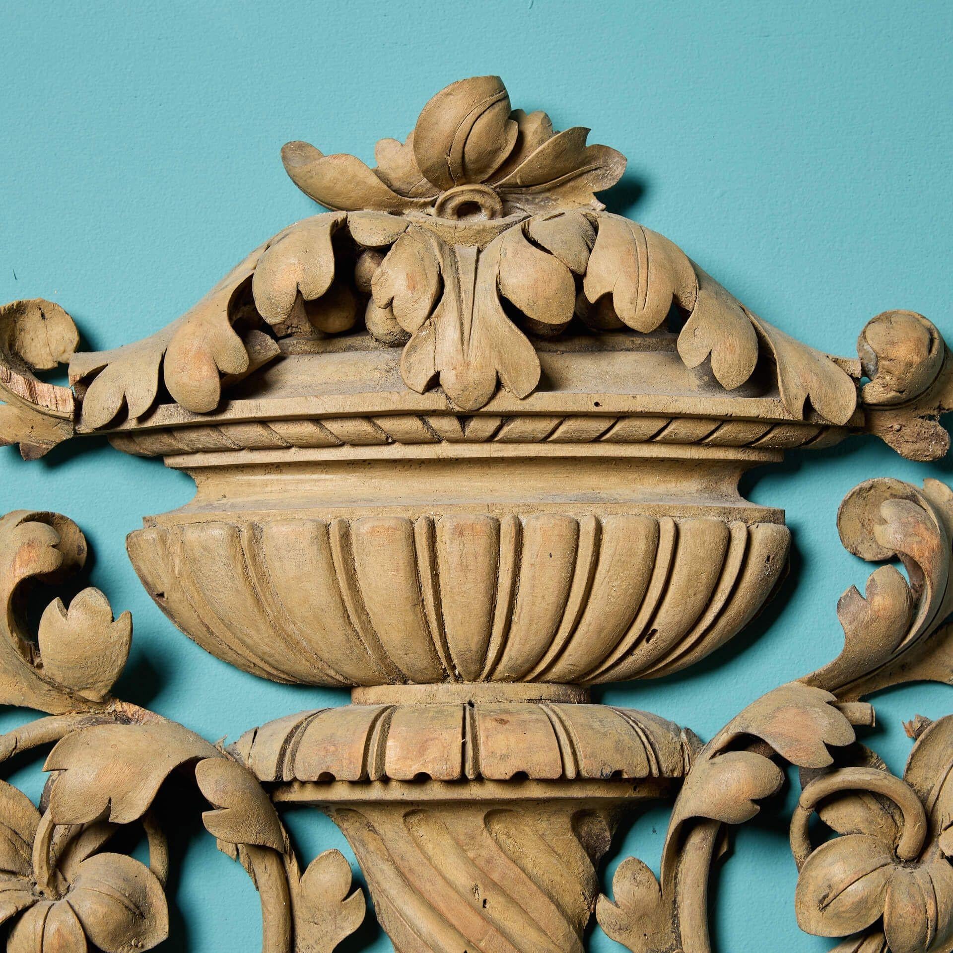 Georgian Antique Neoclassical Style Carved Lime Wood Wall Panel For Sale