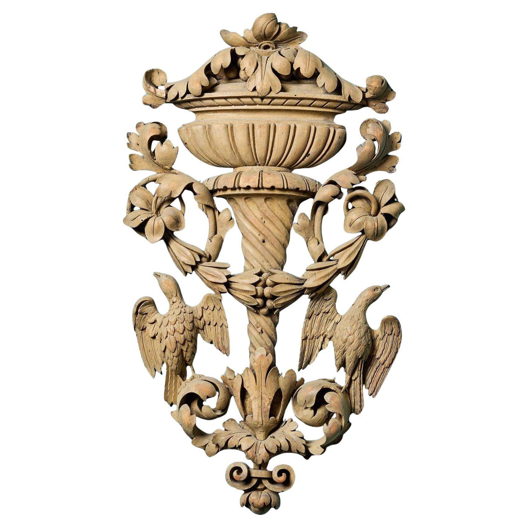 Antique Neoclassical Style Carved Lime Wood Wall Panel