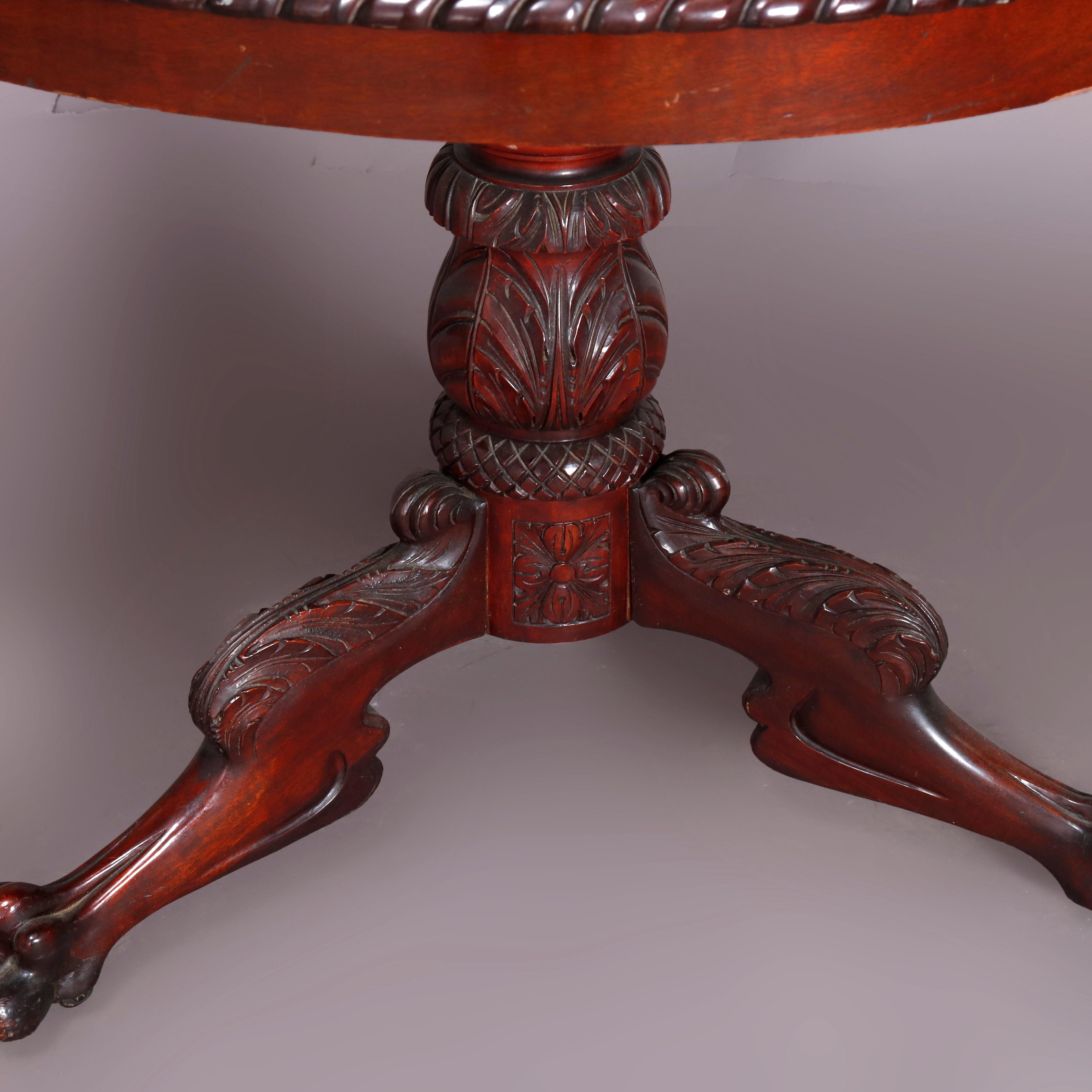 American Empire Antique Neoclassical Style Carved Mahogany Center Table, circa 1900