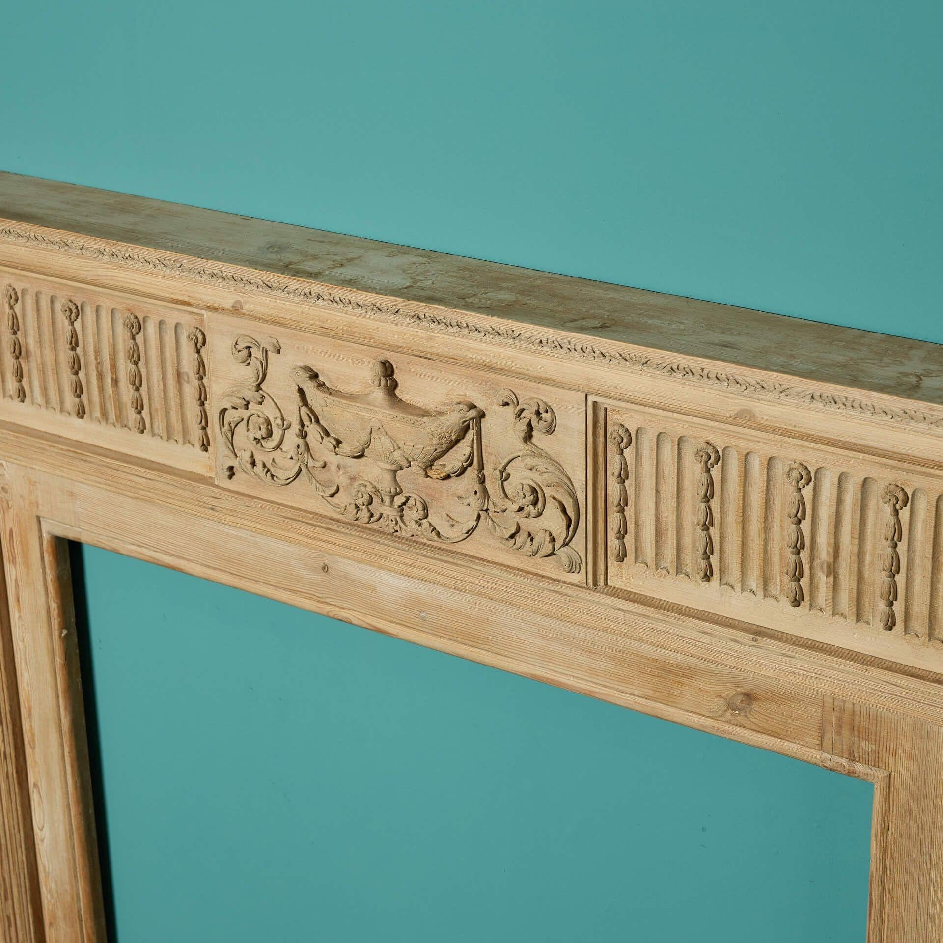 Georgian Antique Neoclassical Style Carved Pine Fire Surround For Sale