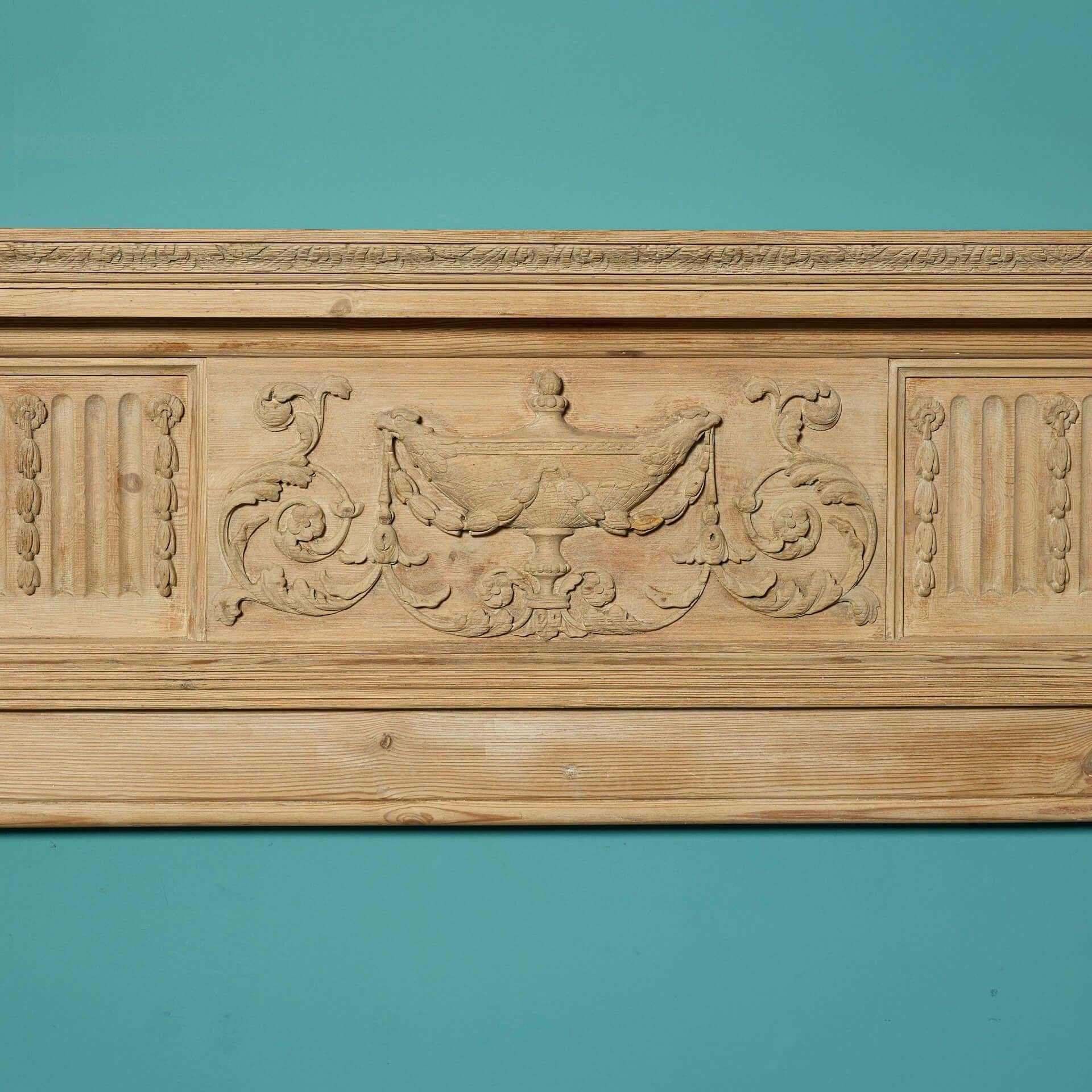 English Antique Neoclassical Style Carved Pine Fire Surround For Sale