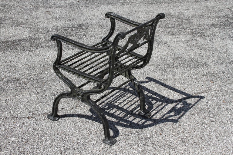 Antique Neoclassical Style Cast Aluminum set of 4 Garden or Patio Arm Chairs For Sale 6