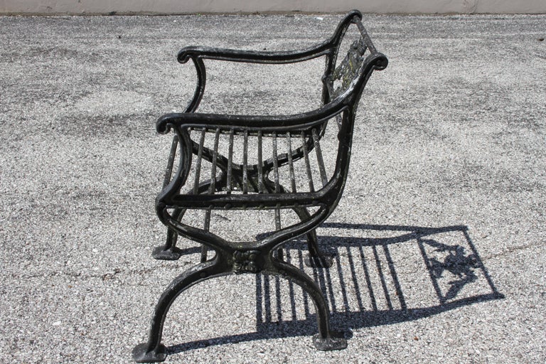 Antique Neoclassical Style Cast Aluminum set of 4 Garden or Patio Arm Chairs For Sale 8