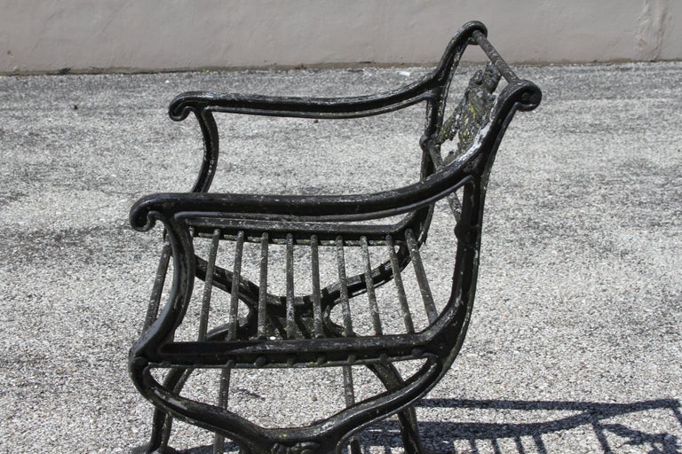 Antique Neoclassical Style Cast Aluminum set of 4 Garden or Patio Arm Chairs For Sale 10