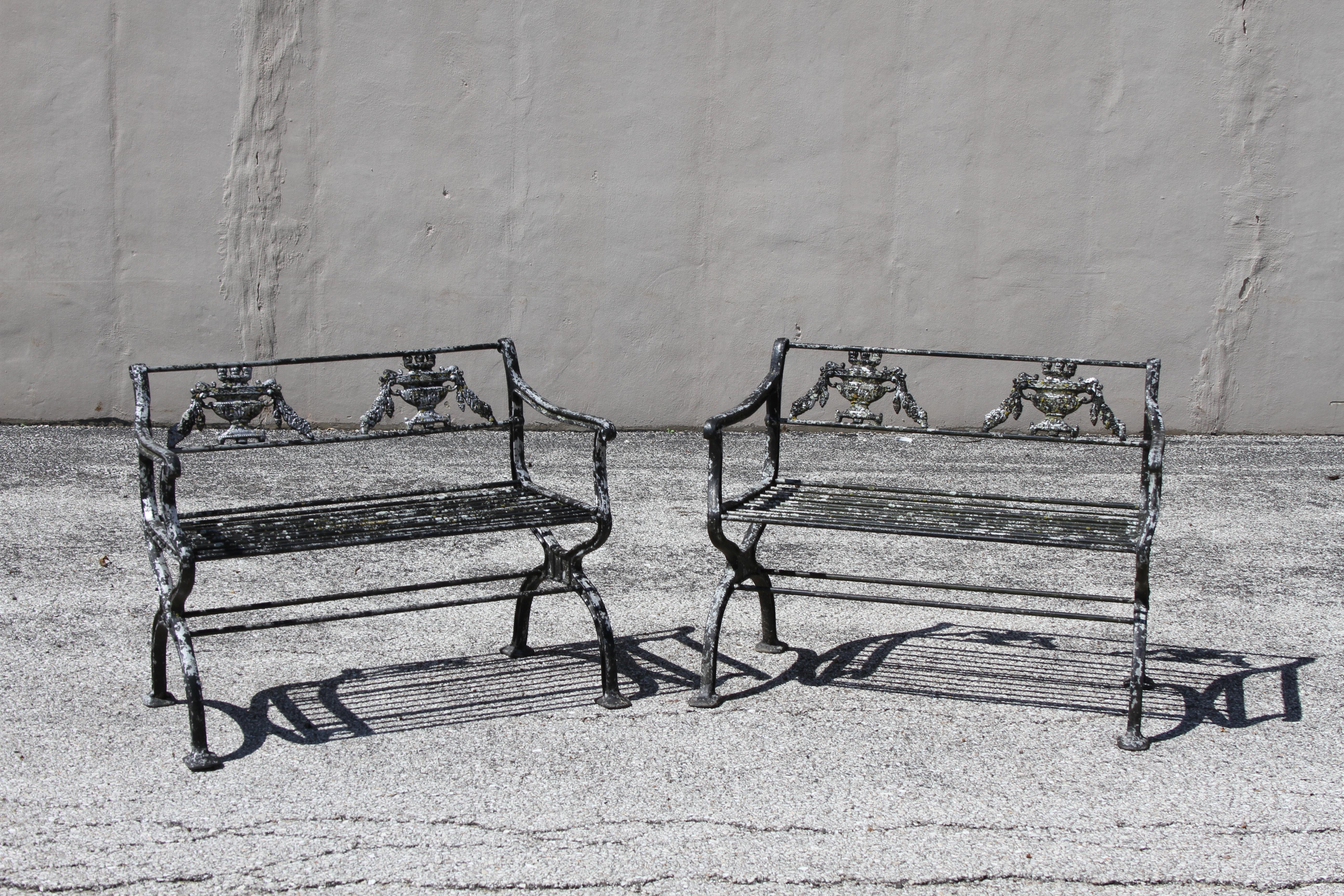 Antique Neoclassical Style Cast Aluminum set of 4 Garden or Patio Arm Chairs 13