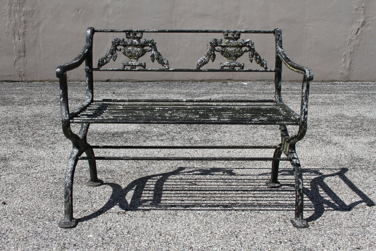 Antique Neoclassical Style Cast Aluminum set of 4 Garden or Patio Arm Chairs For Sale 14
