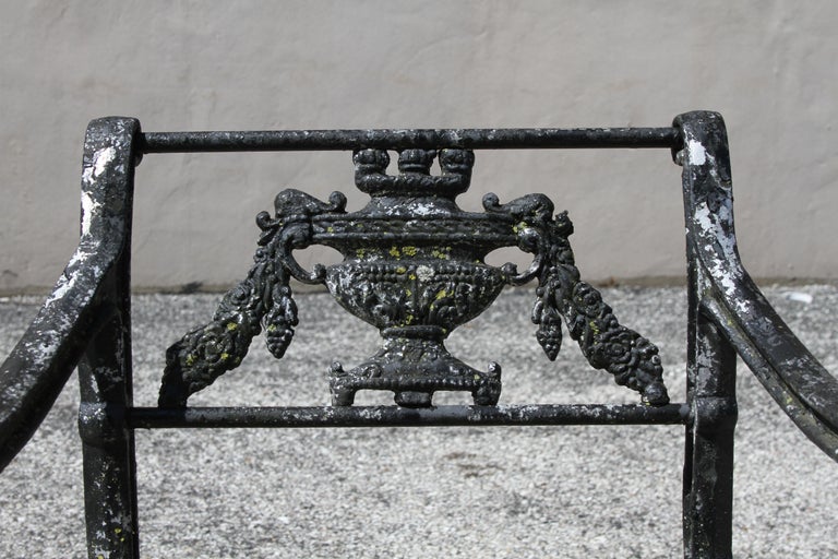 Antique Neoclassical Style Cast Aluminum set of 4 Garden or Patio Arm Chairs In Good Condition For Sale In St. Louis, MO