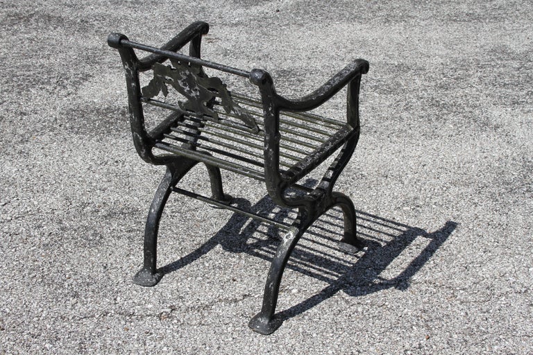 Antique Neoclassical Style Cast Aluminum set of 4 Garden or Patio Arm Chairs For Sale 3