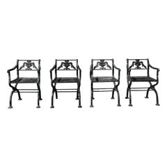 Antique Neoclassical Style Cast Aluminum set of 4 Garden or Patio Arm Chairs