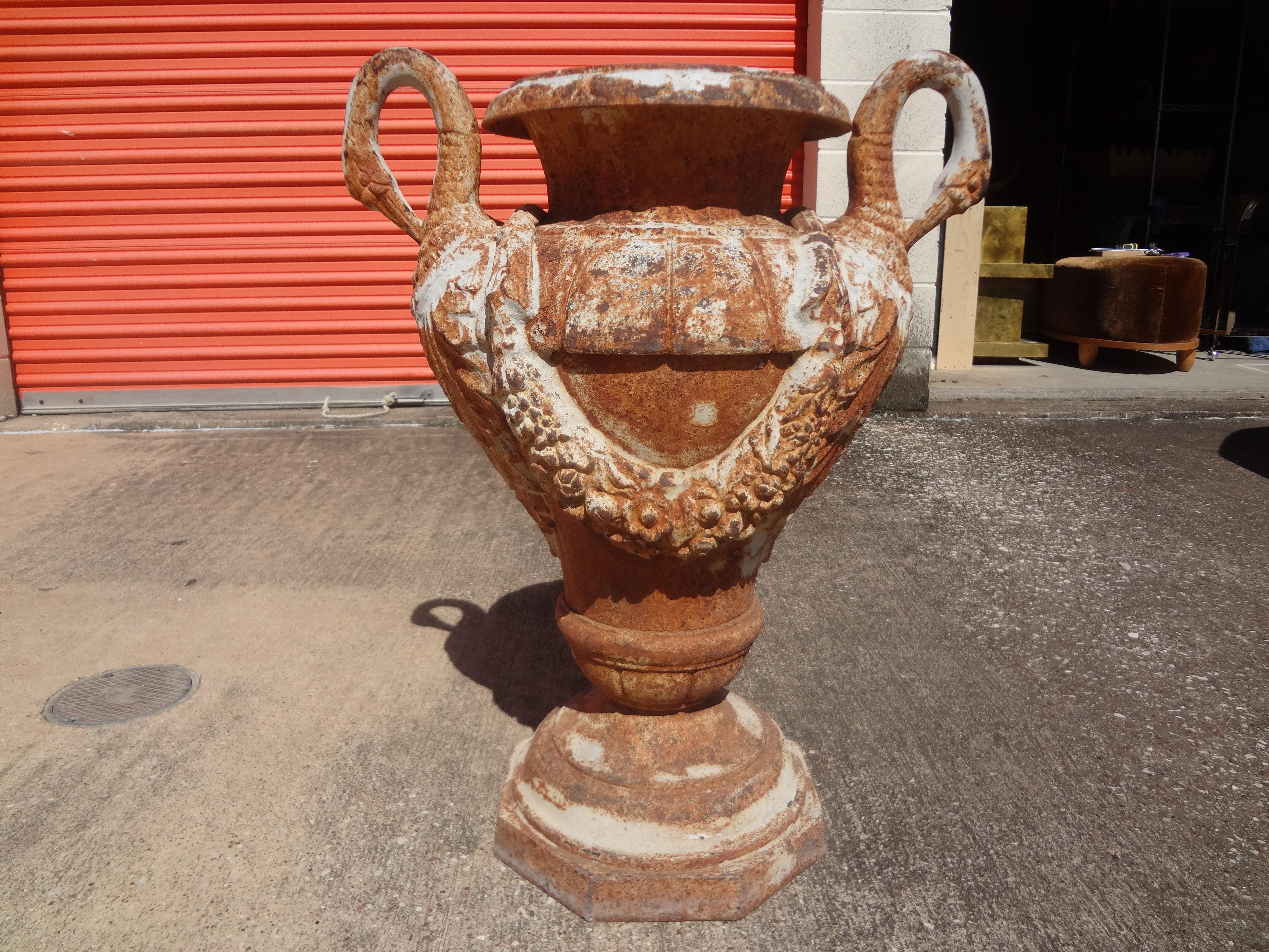 Neoclassical Antique French Cast Iron Garden Urn For Sale