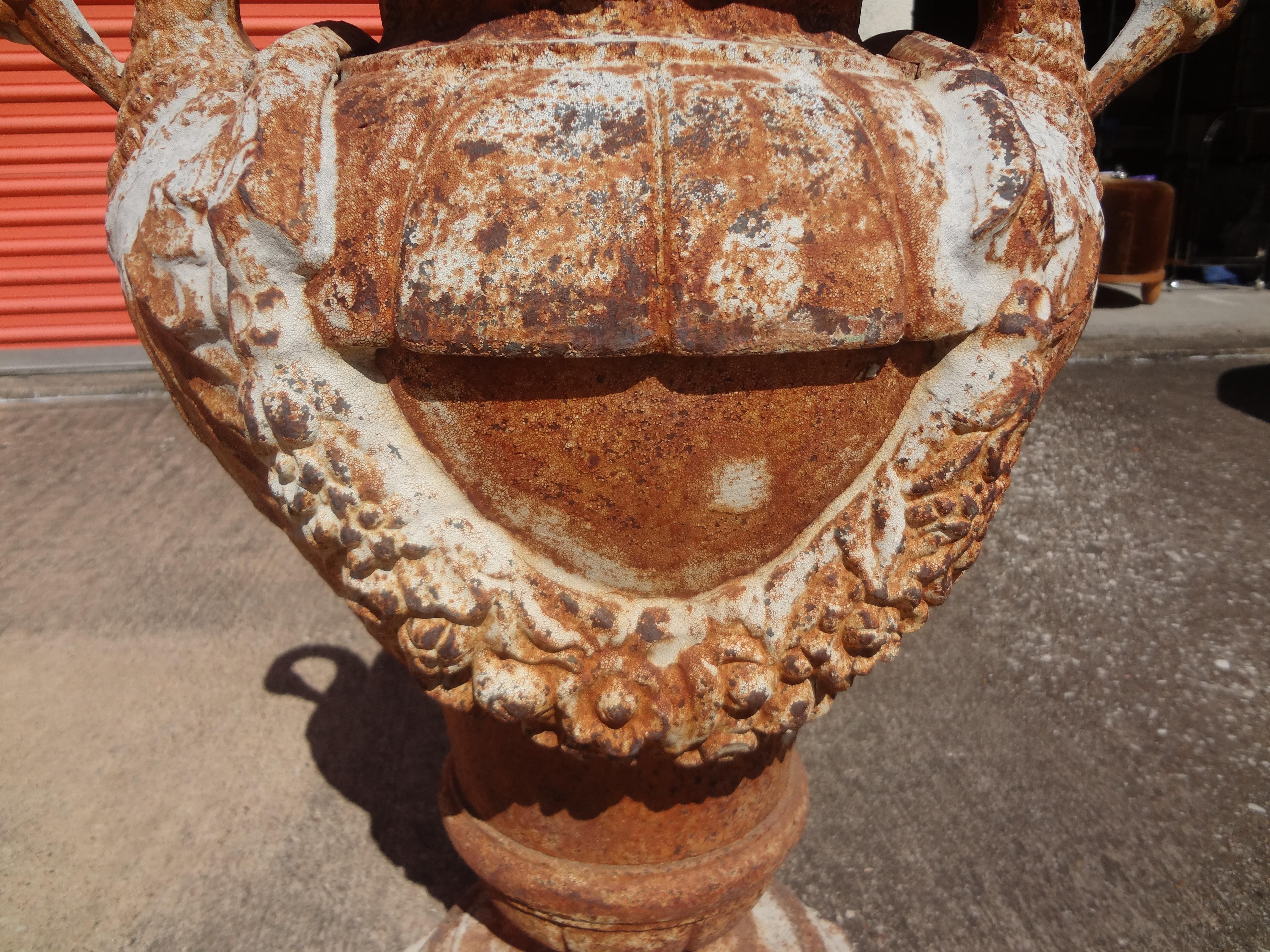 Early 20th Century Antique French Cast Iron Garden Urn For Sale