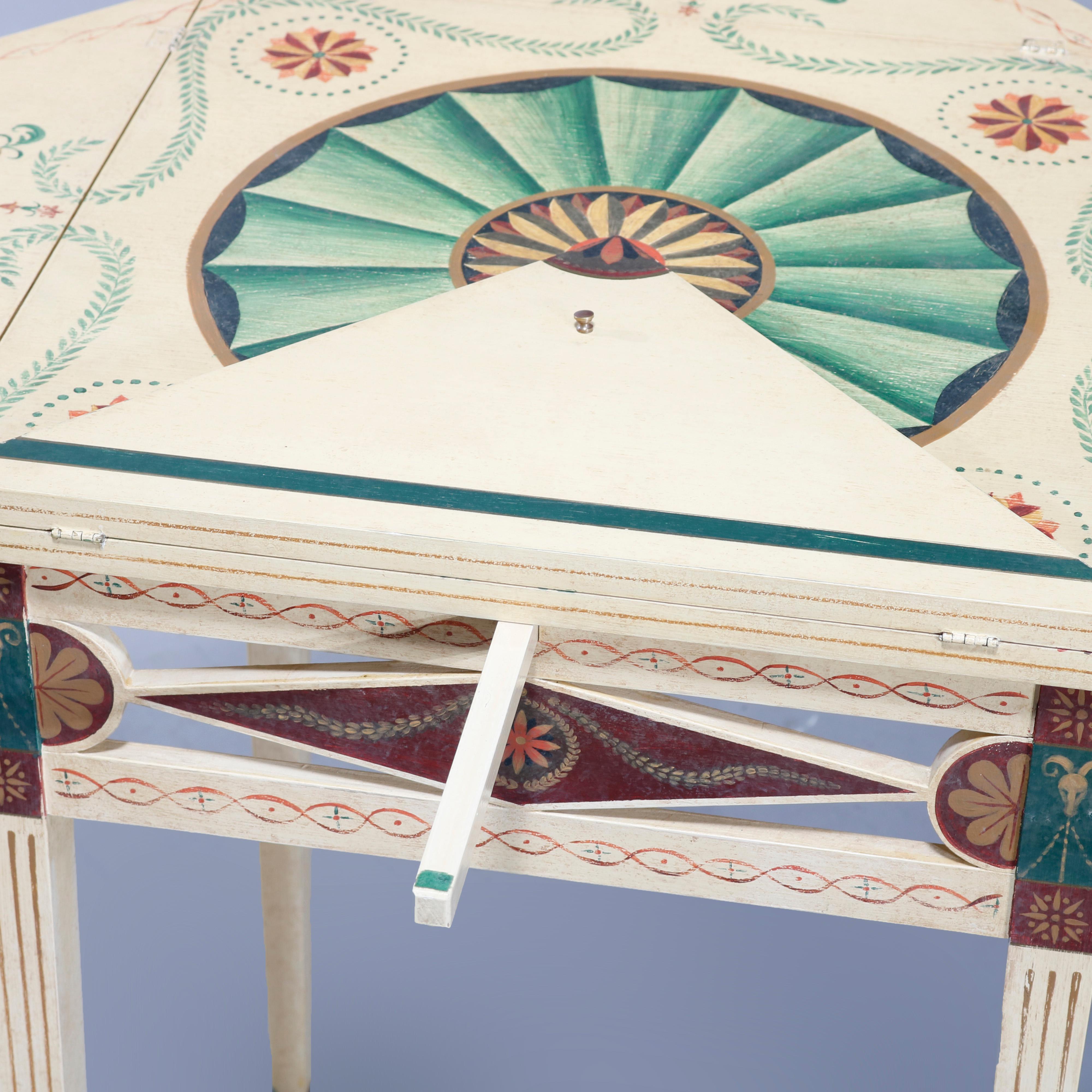 Antique Neoclassical Style Custom Paint Decorated Napkin Fold Side Table In Good Condition In Big Flats, NY