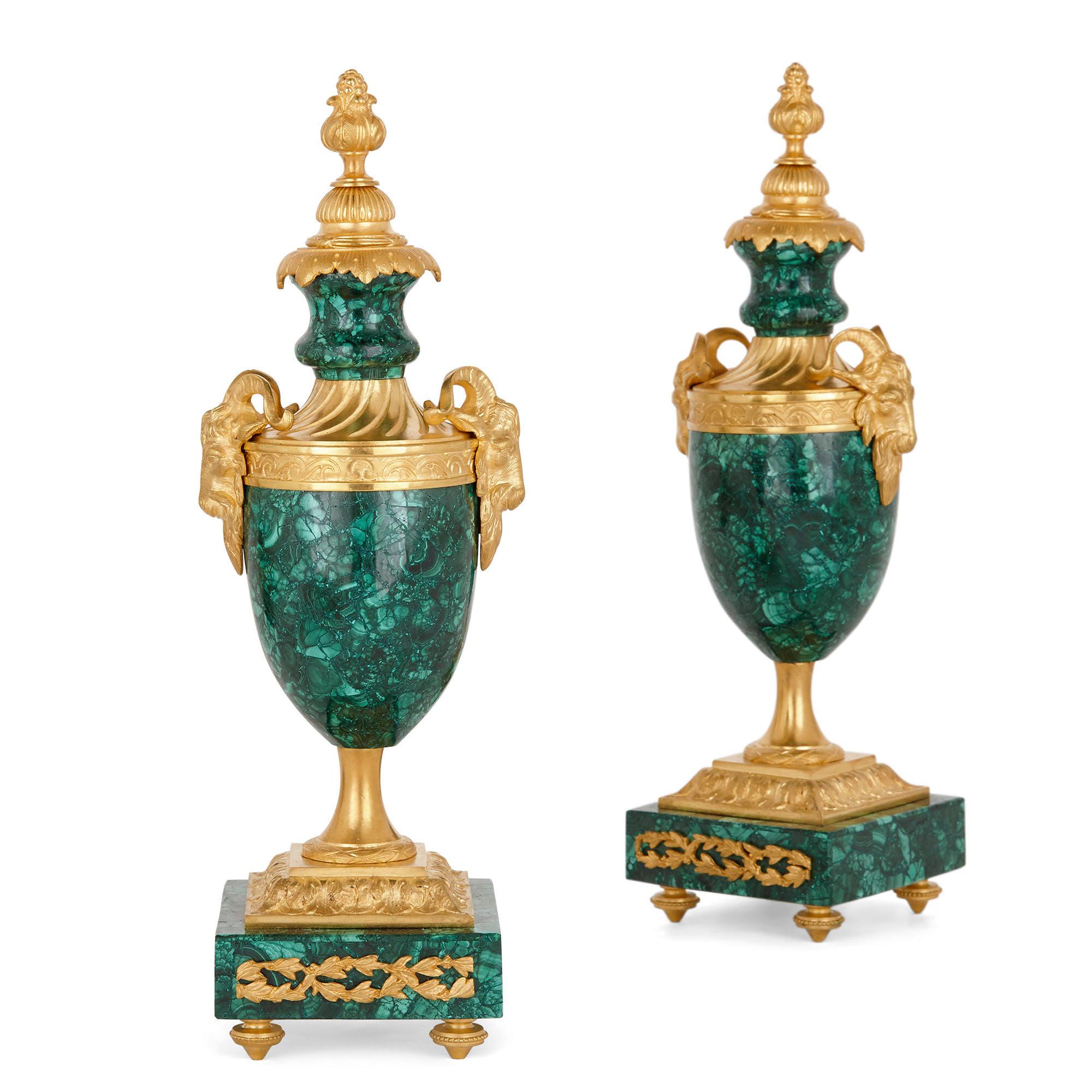 Antique Neoclassical Style French Mantel Clock with Twin Vases In Good Condition In London, GB