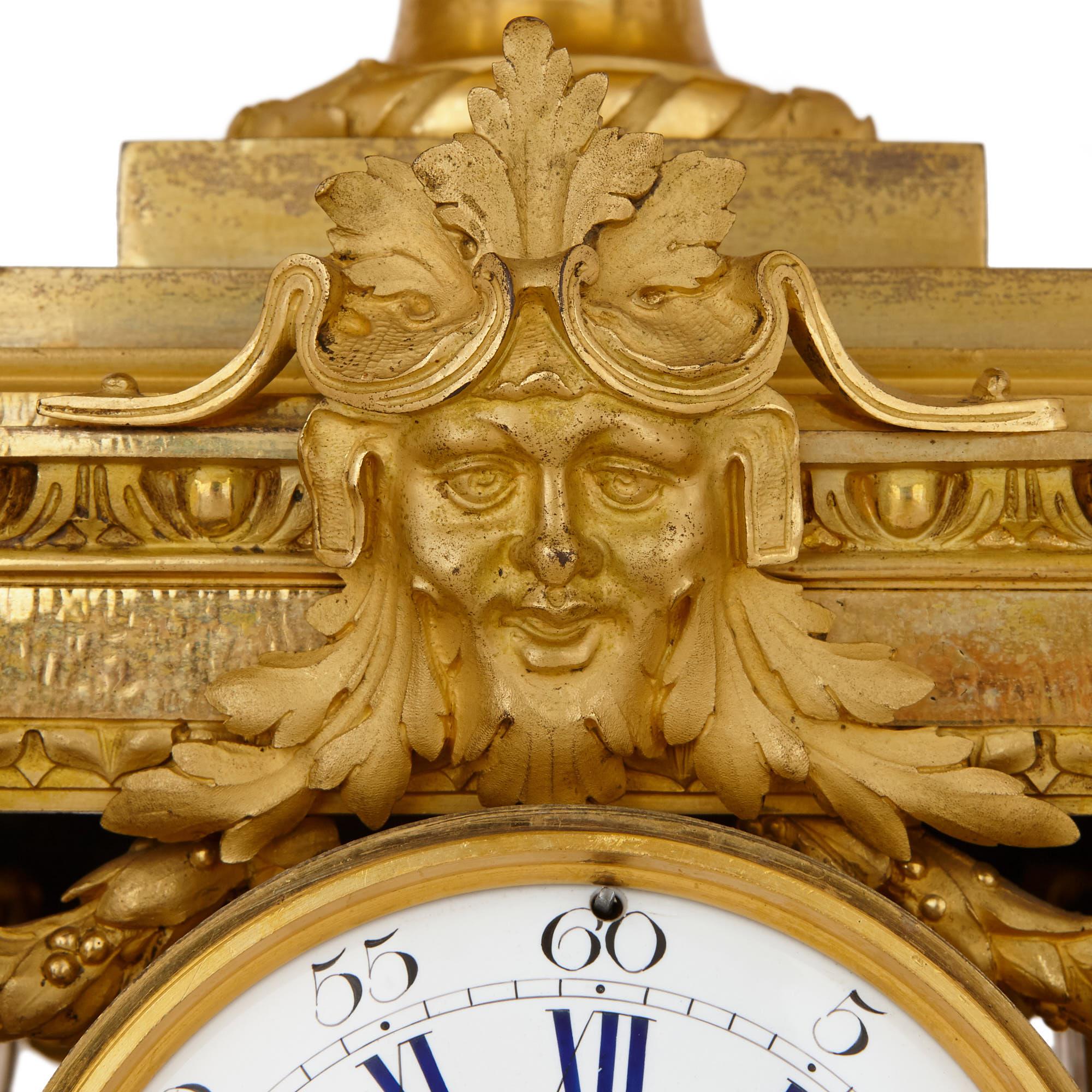 French Antique Neoclassical Style Gilt Bronze Mantel Clock For Sale