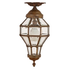 Lanterna antica in vetro e bronzo dorato in stile neoclassico